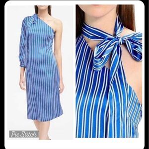 Banana Republic Striped One Shoulder Cobalt Blue/White Petite Size 10 Dress